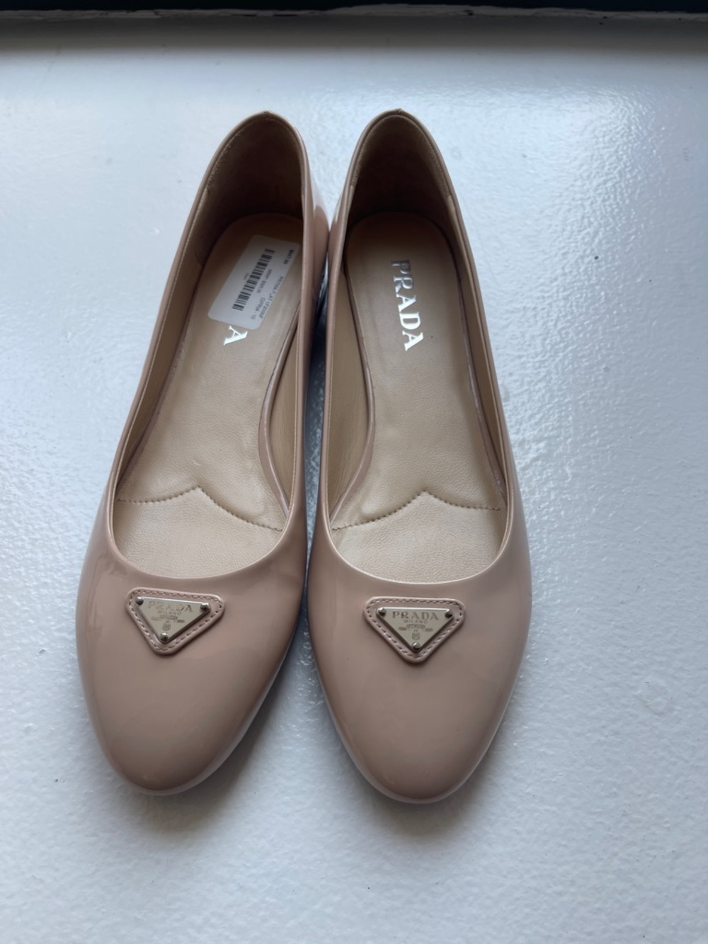 Prada Blush Patent Leather Logo Ballet Flats